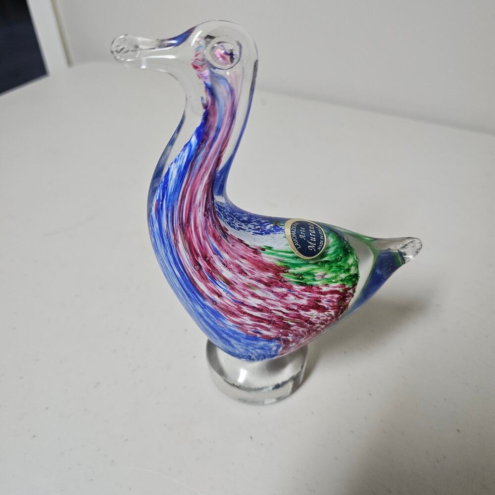 Arte Murano Lavorazione Bird~Controled Bubble Multicolored Art Glass-Italy